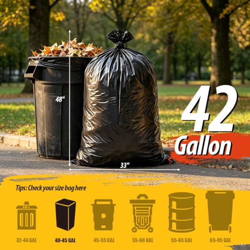 42 Gallon Large Black Trash Bags 33x48in (10 Count) - size: 10 Count (Pack of 1)