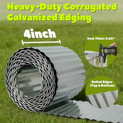 Anleolife Galvanized Steel Landscape Edging Roll, 20FT x 4" Silver - color: Silver, size: 4 inch× 20 ft