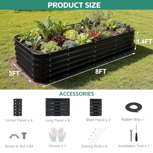 5 in 1 Galvanized Raised Garden Bed, 8x3x1.4ft, Grey - color: Gray, size: 8x3x1.4ft (1pack)