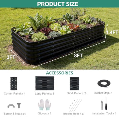 5 in 1 Galvanized Raised Garden Bed, 8x3x1.4ft, Grey - color: Gray, size: 8x3x1.4ft (1pack)
