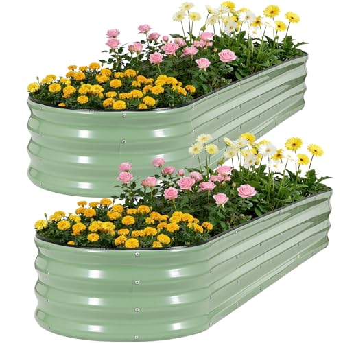Galvanized Raised Garden Bed 2 PCS, 8x2x1ft Planter Box AvocadoGreen - color: Avocadogreen, size: 8x2x1ft(2pcs)