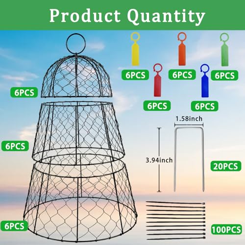 6 PCS 17.7"H X 11.42"D Garden Cloches,Chicken Wire Plant Covers Protectors Modular Design for Customizable Protection,Rust-Proof Heavy Duty Metal Plant Cage for Seedlings Flowers Protect from Animals