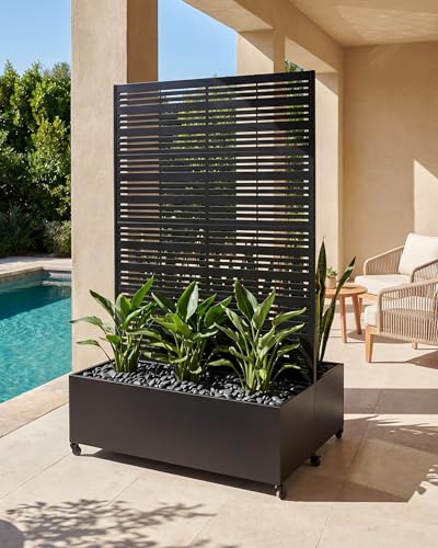 72" Dual-Box Privacy Planter with Trellis, Raised Garden Bed, Black - color: Dual Planter Box - Matte Black