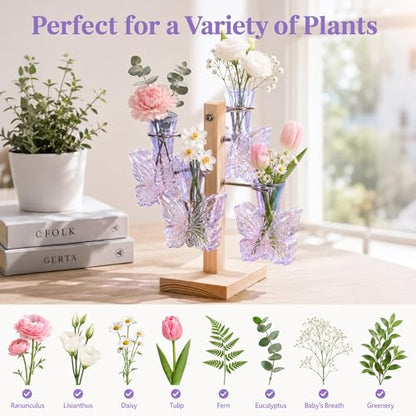 Nacome Plant Terrarium Propagation Stations: Purple Vase with Wooden Stand - color: Purple
