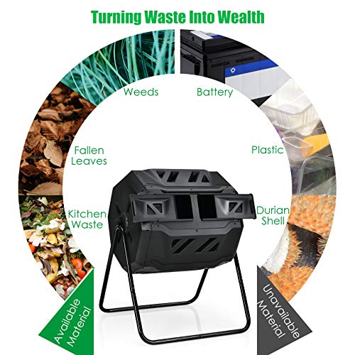 Goplus 43 Gallon Composting Tumbler, Dual Chamber High Volume Compost with 2 Sliding Doors