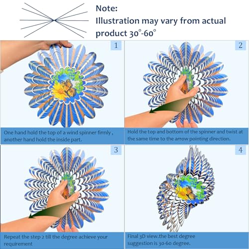 Animated Butterfly Wind Spinner - 12inch 3D Hanging Wind Sculpture - color: Animated Butterfly
