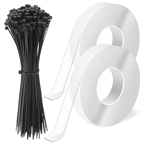 Ties and Tapes for Bird Spikes - 20PCS Plastics Zip Tie & 2PCS 3M Nano Adhesive Mounting Tape for Outdoor Use, Ideal for Keep Pigeons Cat Animal Away Plastic Spikes Bundling Fastening (Black) - color: Black