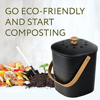 Impresa 2 Pack Bamboo Compost Bin for Kitchen – 1 Gallon Countertop Container with Lid & Indoor Food Waste Composter