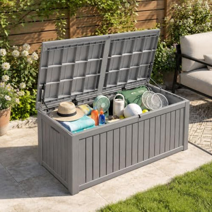 Outdoor Deck Storage Box,Waterproof,Grey,220 Gallon - color: Striped Gray, style: 220 Gallon