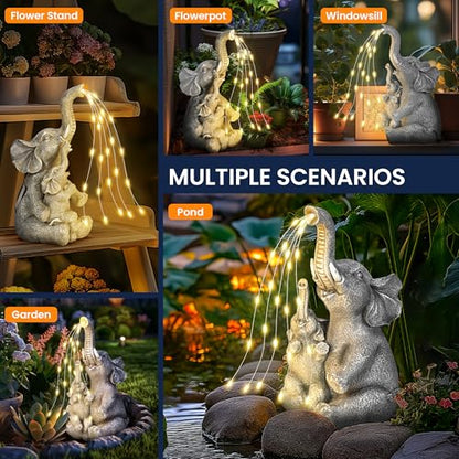 GIGALUMI Solar Garden Outdoor Statues for Women, Mom, Grandma. Elephant Figurine Housewarming and Birthday Gifts Outdoor Statue Light Decor Ornament for Backyard, Patio, Balcony, Lawn, Pond - style: Elephant