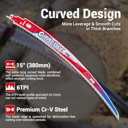 15-Inch Pruning Reciprocating Saw Blades, 6 TPI, Japanese Teeth, 3-Pack