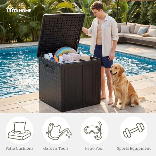 YITAHOME 150 Gallon Large Outdoor Deck Box - color: Black, size: 150 Gallon