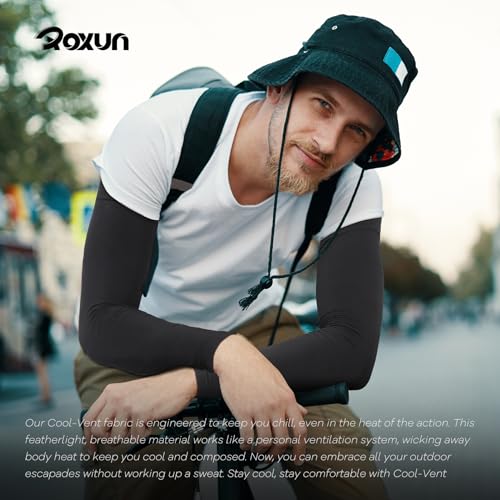 ROXUN Arm Sleeves Cooling UV Sun Protection Sport Compression for Men Women - color: Black+blue