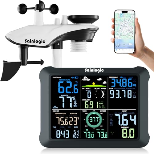 Sainlogic WiFi Smart Weather Station 14-in-1 with 24/7 Accurate Weather Forecast by Weatherseed® AI, 8.5" Large Display, Wind Gauge, 2-Year Data Storage & Export (Only 2.4G)