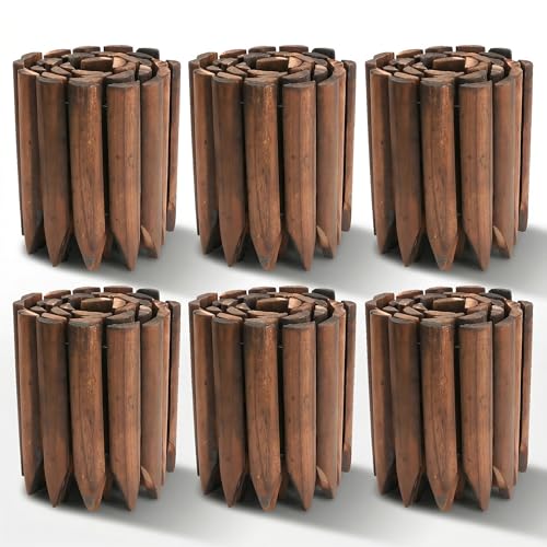WORTH 6-Piece Wooden Garden Border, Burnt Wood Finish Flexible Landscape Edging, Decorative No Dig Small Garden Fence for Flower Beds, Tree Rings & Yard Landscaping, 7.9" H x 42" L (Total 21 ft) - color: 6-Pack 7.9"x42"