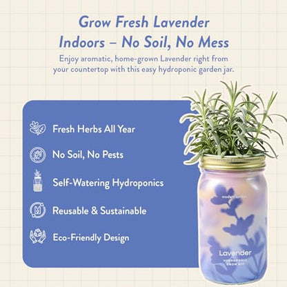 Modern Sprout Mason Garden Jar - Self-Watering Hydroponics Kit - Lavender - color: Lavender, size: Garden Jars