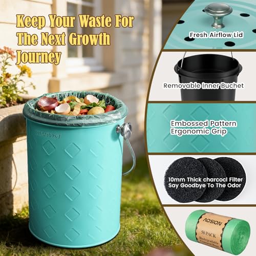 AOSION Countertop Compost Bin Kitchen,Odorless Indoor Compost Bin with Lid - color: Light Green