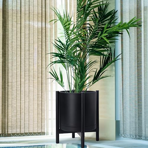 D'vine Dev Plastic Pot with Ebony Wood Stand, Black, 16 in, 55-C-Z-2 - color: Matte Black Pot + Ebony Stand, size: 16 Inch