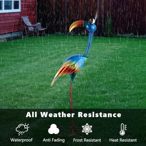 DREAMSOUL Metal Bird Garden Statues 30" Funny Patio Lawn Decor - color: Blue