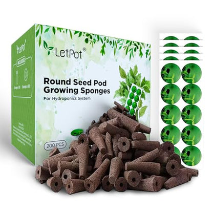 LETPOT 200 Pcs Seed Pod Kits, Replacement Root Growth Sponges Seed Pods, Seed Starter Sponges Kit for Hydroponic Indoor Garden System with 100 Sponges, 100 Stickers - size: 200 PCS