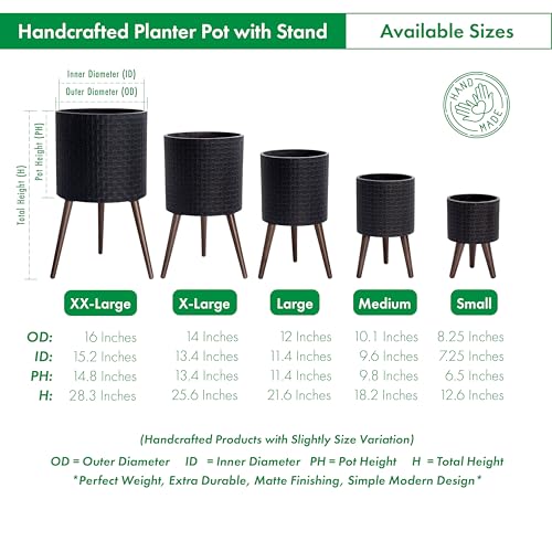 D'vine Dev Planter Pot with Wood Stand, 8 in, Distressed Black, 88-Z-A-5 - color: Distressed Black, size: Small
