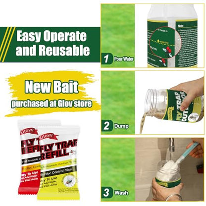 4 Fly Traps Outdoor for Patio with 4 Bait, Reusable Bug Catcher Bottle Jar - color: green