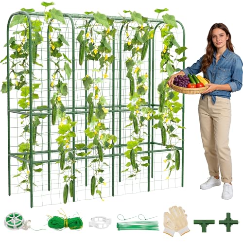 62" Tall Cucumber Trellis for Raised Bed, Garden Trellis for Climbing Plants Outdoor, U-Shape Metal Arch Vegetables Trellis Plant Support for Zucchini Squash Vines - size: 67.8*17*62inch (L*W*H)