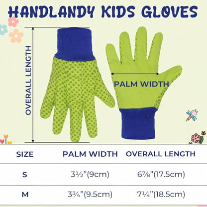 HANDLANDY 4 Pairs Kids Gardening Gloves, Cotton Kids Work Gloves, Green, S - color: Green Dot (Pack of 4), size: Small
