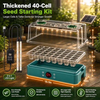 40 Cells Seed Starter Tray with Grow Light + Integrated Heating