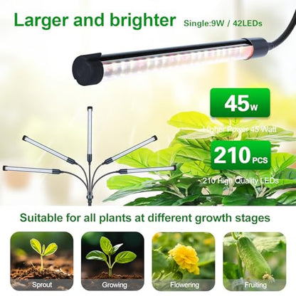 5Head Desk Grow Lights for Indoor Plant, Seed Starting, Bonsai - size: Desk 5Head 45W