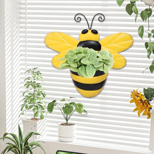 Bee Metal Wall Mounted Succulent Planter Indoor - color: Bee Yellow