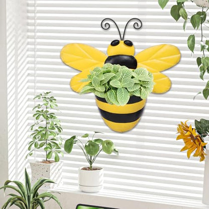 Bee Metal Wall Mounted Succulent Planter Indoor - color: Bee Yellow