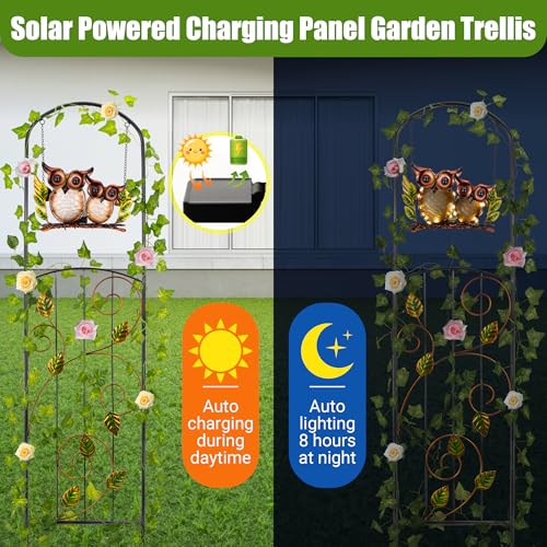Solar Owl Garden Trellis Metal Climbing Plant Stake - color: Owl