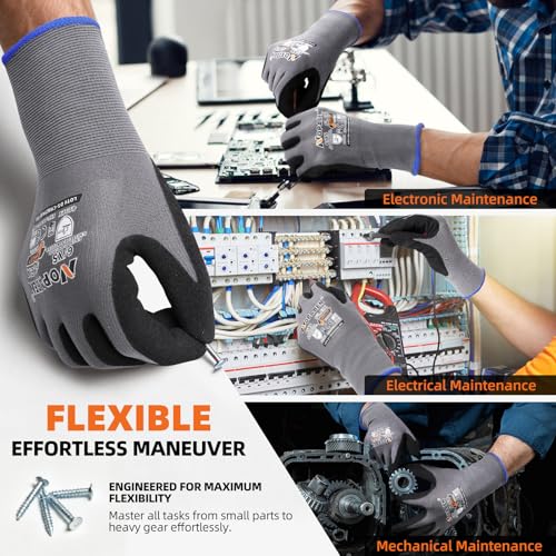7 Pairs Safety Work Gloves Seamless Nylon Knit MicroFoam Nitrile Coated - size: Large, style: 7 Pairs,blue