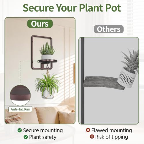LASZOLA Plant Picture Frame Holder Shelf Wall with Lights, 2 Pcs Brown - color: Brown with Light, size: 2