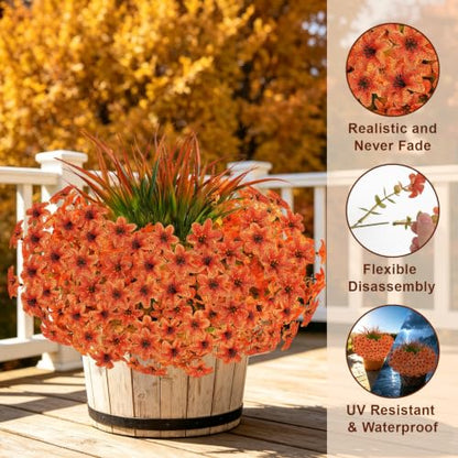 15 Pcs Fake Mums Artificial Fall Flowers for Outdoor Decorations, Orange