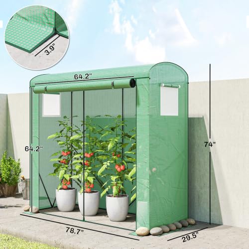 Outsunny Mini Greenhouse Portable Roll-Up Door 78.7" x 29.5" x 74" Green - color: Green