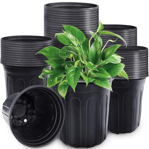 60 Pcs 1 Gallon Plant Nursery Pots,Plastic Seed Starter Pot with Drainage Holes,Plastic Plant Pots for Planting,Cuttings,Transplanting,Home Garden(Black)