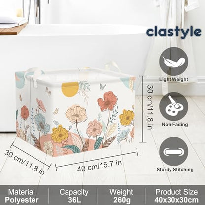 Clastyle 36L Boho Flower Leaf Girls Storage Basket Spring Garden Butterfly Clothes Toy Nursery Bin Collapsible Rectangle Book Shelf Basket for Kids Room