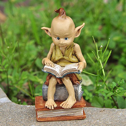 Top Collection Miniature Fairy Garden and Terrarium Statue, Garden Pixie Elf Reading Book - color: Garden Pixie Elf Reading Book