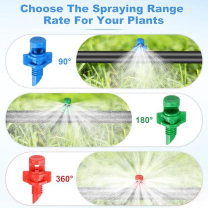 M METERXITY 100-Pack Drip Irrigation Emitters, Adjustable 360 Degree Plastic Micro Sprinkler Heads for Garden Lawn Drip Irrigation System [Red] - color: red