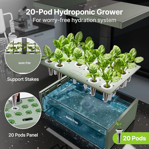 SUNCOZE Hydroponics Growing System 20 Pods, 25" Adjustable Height, 10L Tank - color: Avocado Green