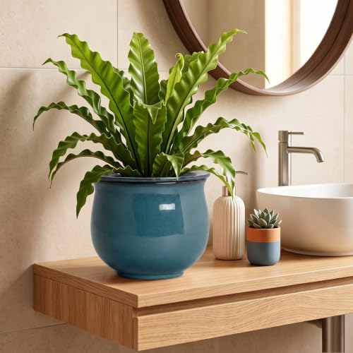 8 Inch Ceramic Self Watering Plant Pots, Ceramic Planter, Retro Blue - color: Retro Blue, size: 8 Inch