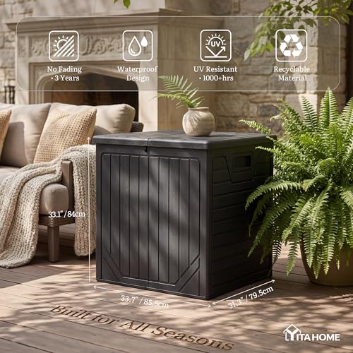 YITAHOME 150 Gallon Large Outdoor Deck Box - color: Black, size: 150 Gallon