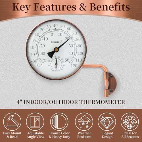 4-Inch Brass Outdoor Thermometer & Humidity Gauge, Analog Dial - size: 4inch thermo&hygrometer