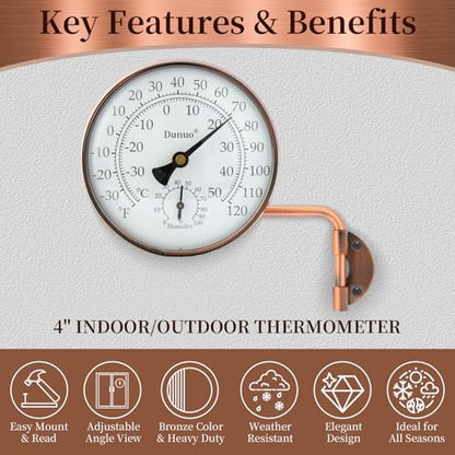 4-Inch Brass Outdoor Thermometer & Humidity Gauge, Analog Dial - size: 4inch thermo&hygrometer