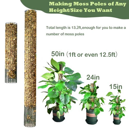 Moss Pole DIY Kit, 13.2ft Metal Moss Pole for Plants Monstera, 4Pcs 8.3in×3.3ft Steel Wire Mesh with Cable Ties, Max Make 7Pcs 23" Sphagnum Moss Pole (13.2FT Wire Mesh Without Plier) - color: 13.2FT wire mesh without plier