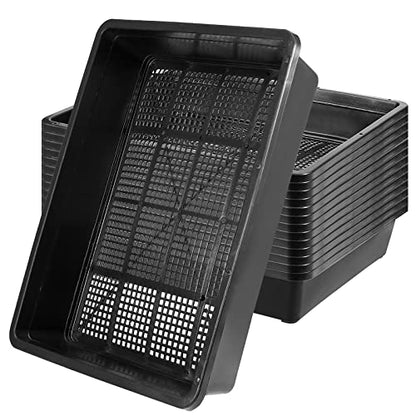 MOUYAT 14 Pack 15 x12 Inch Seed Starter Trays, Plastic Mesh Bottom Growing Trays, Plant Germination Trays for Microgreens, Soil Blocks, Wheatgrass, Hydroponic and Fodder Systems, Black