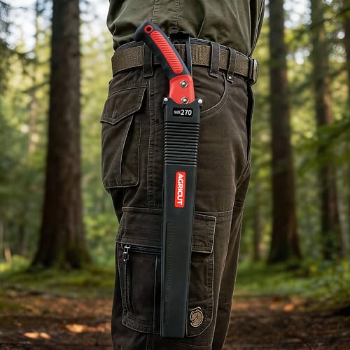 AGRICUT 420mm Hand Pruning Saw with Sheath: 0.85mm Thick High Carbon Steel Blade, Triple-Sharpened Teeth, Non-Slip Grip – Tree Saw & Camping Saw for Outdoor Garden Branch