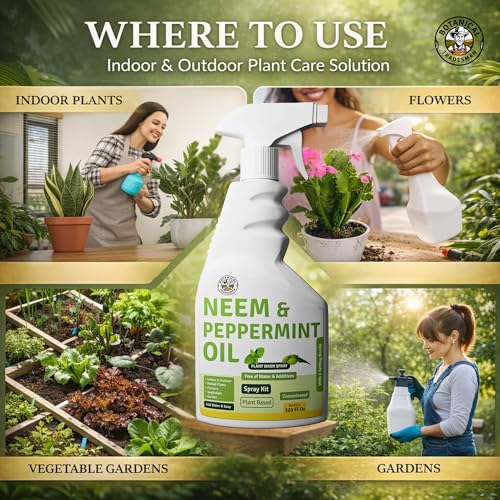 Neem Oil Spray for Plants with Peppermint - Makes 320 Fl Oz - 20 Times Refill- DIY Kit 16 Oz | Indoor & Outdoor Leaf Wash & Shiner, Multi Purpose
